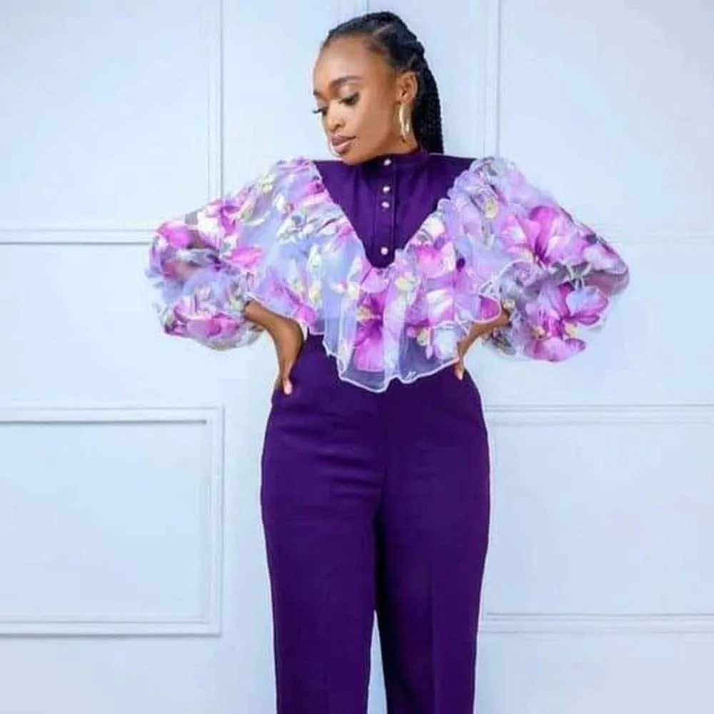 

Elegant Blouses Patchwork Floral Print Fashion Chic Female African Office Lady Top Casual Streetwear Spring Summer 2022