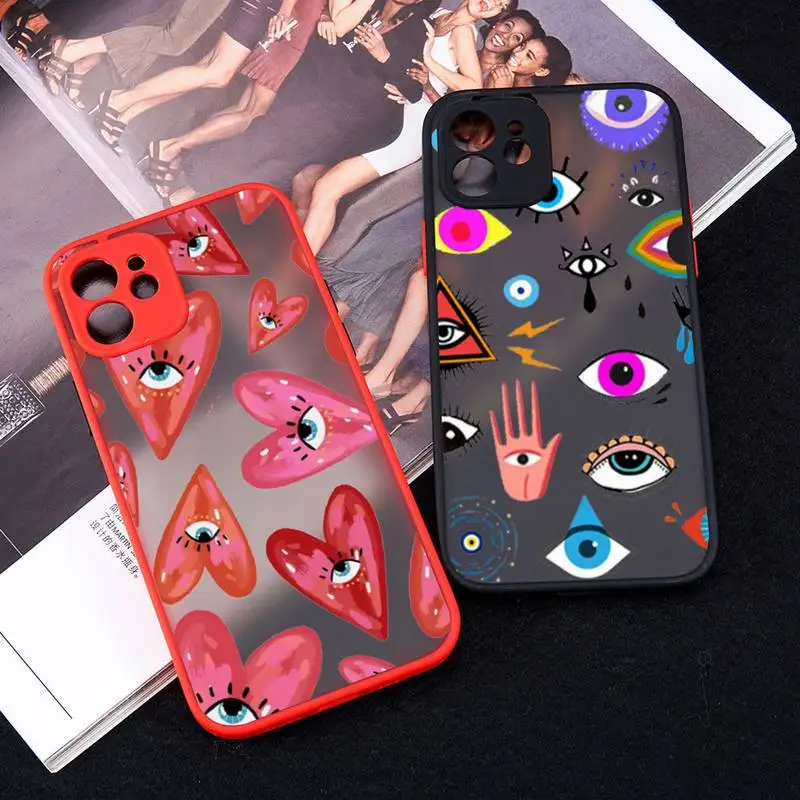 

Evil Eye Turkish lucky Blue Phone Case Red Color Matte Transparent For iPhone 13 12 11 Pro Max Mini X XR XS 7 8 Plus