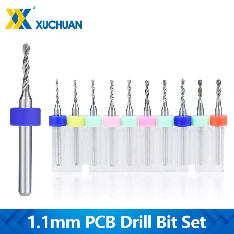 

PCB Drill Bit Set 1.1mm Micro Drill Bits 3.175mm Shank PCB Print Circuit Board Carbide Drill CNC Drilling Bit Set