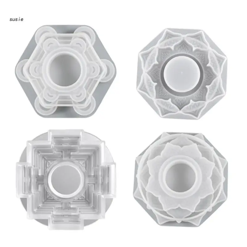 

X7YA Tealight Candle Holder Resin Molds Succulent Planter Silicone Mold Epoxy Casting Mold for DIY Candlestick Jewelry Box