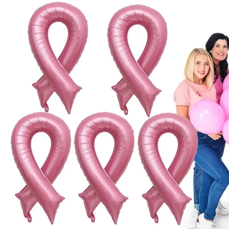 

5Pcs Pink Ribbon Breast Cancer Awareness Foil Balloon for Fundraiser Party Pink Ribbon Balloons for Breast Cancer Awareness Bulk