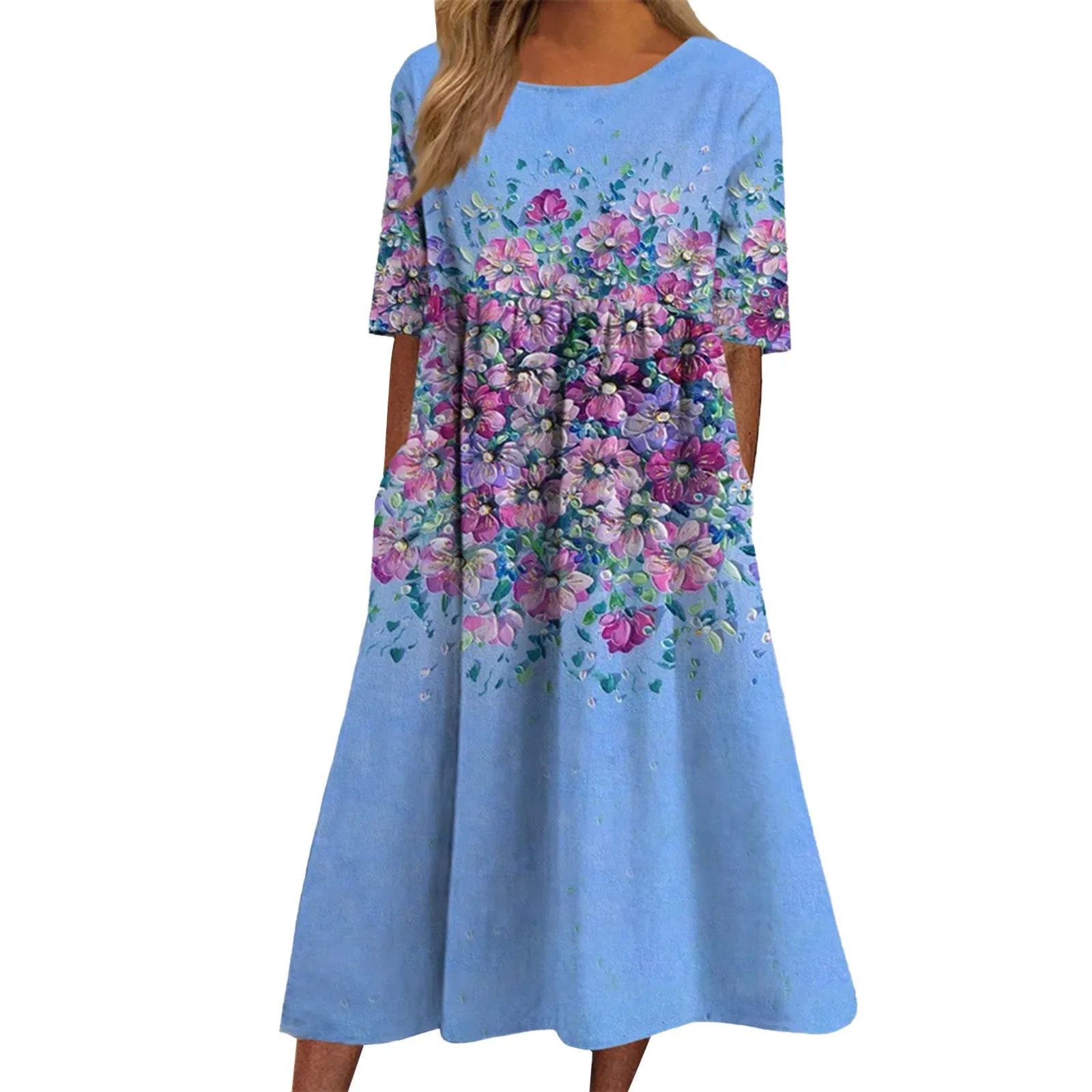 

Women's Casual Fashion Dress Waist Sexy Party Dress Short Sleeves Crew Neck Prints Summer Sundresses for Women Casual Beach