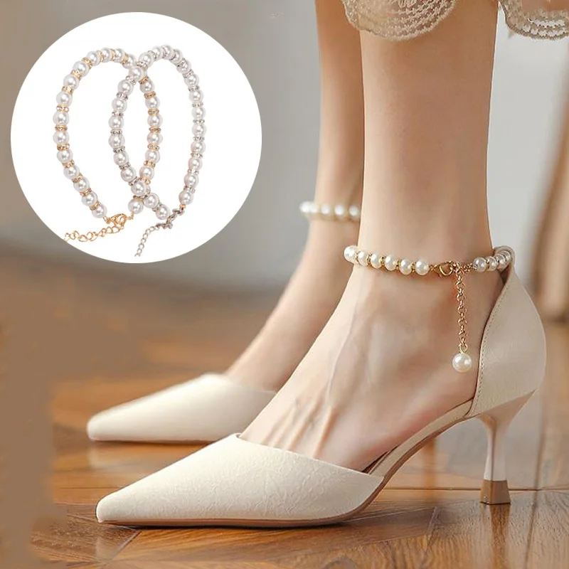 

Pearl Shoelaces for High Heel Shoes Shoelace Without Binding Holding Strap No Tie Anti Falling Accesories Elegant Shoestrings