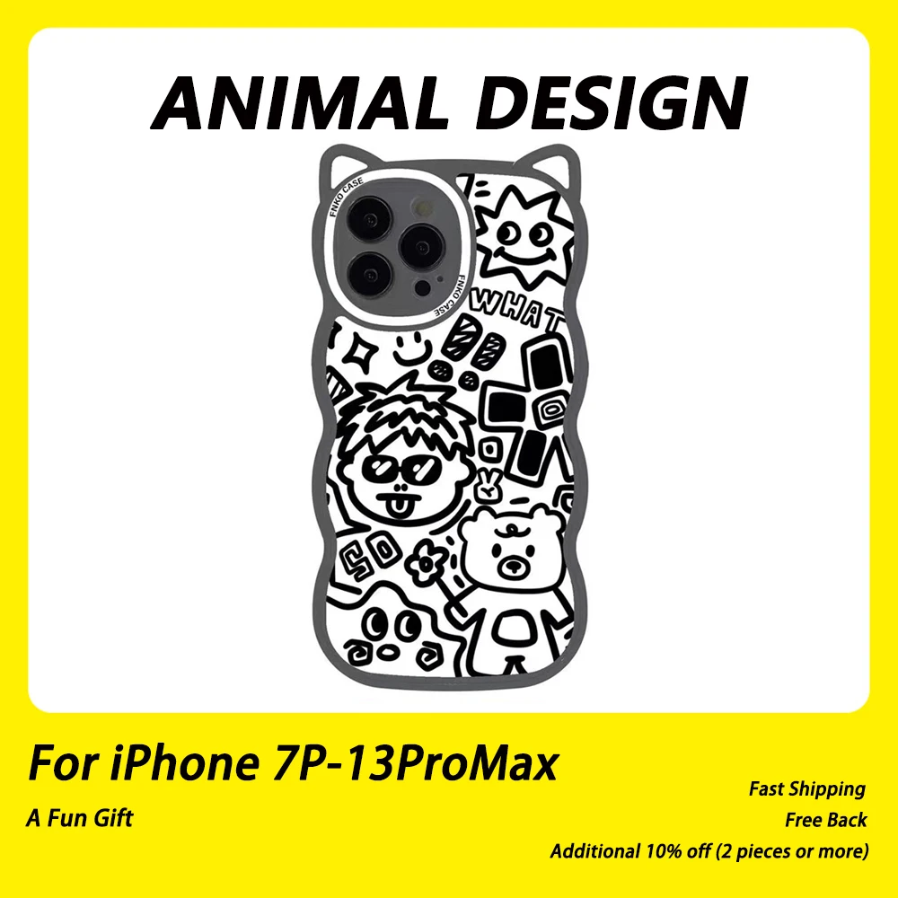 

Cute Cartoon Designed iPhone Case Fashionable Compatible With 13 12 11 Pro Max X Xs Xr 7 8 Plus Protective Soft Cover 6.7 inch