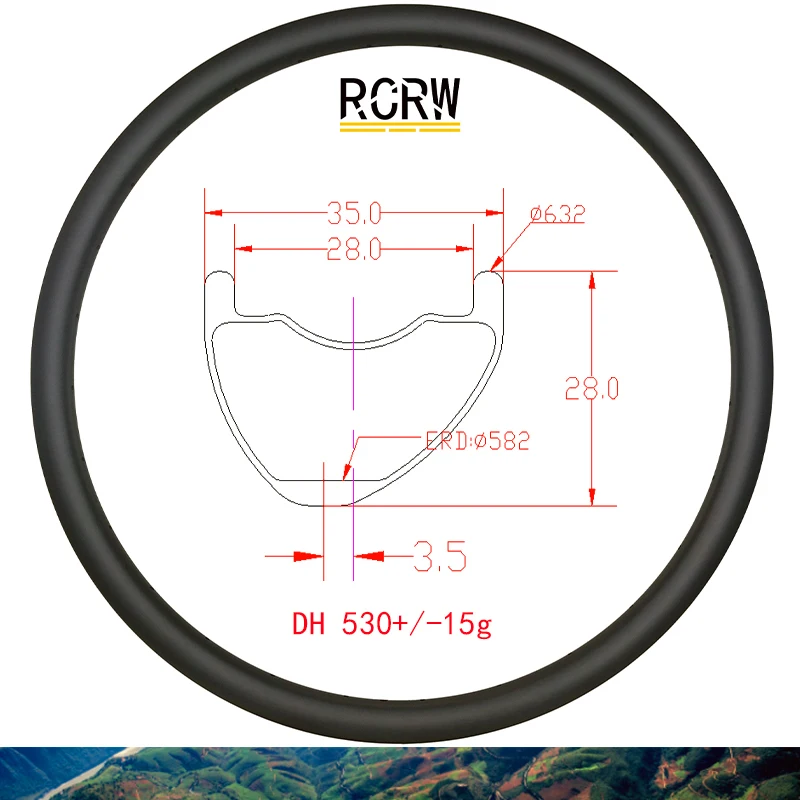 

29er DH MTB 35*28 мм Асимметричный карбоновый обод 530 г 35 мм ширина 28 мм Глубокая горная клинчерная бескамерная UD 3K 24 28 32 36 отверстие