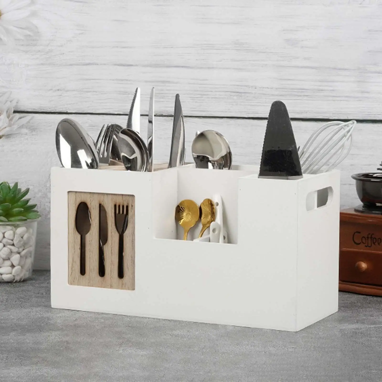 

Cutlery Utensil Holder with Dividers for Kitchen Table Holds Fork Spoon