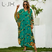 ljx2022 new womens european and american holiday dress middle east loose plus size robe printed long skirt