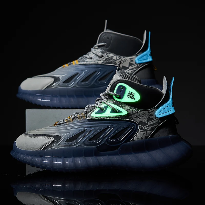 New Arrival Classics Style Men Sneakes Cow Split Mesh Luminous Running Sports Shoes Lace Up Outdoor Jogging Shoes Free Shipping