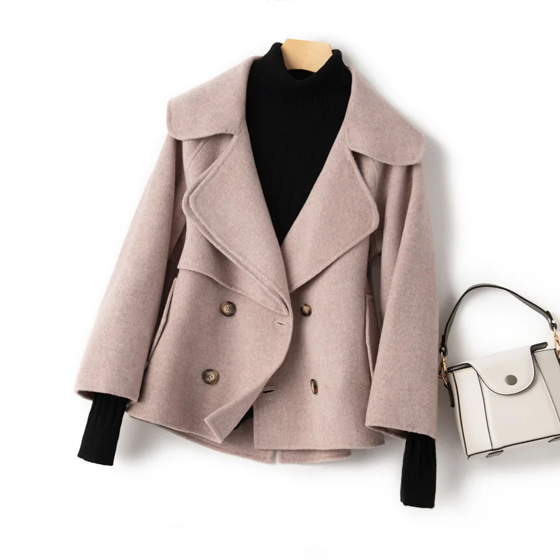 

Autumn Spring Slim Short Sided Jacket Women 5 Color Student Outerwear Double Breasted Long Sleeve Wool Coat Female