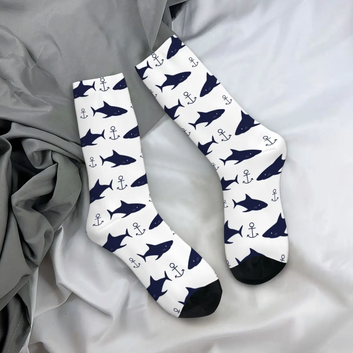 

Sea Life Sharks Anchor Socks Men Women Polyester Casual Socks High Quality Spring Summer Autumn Winter Middle Tube Socks Gifts