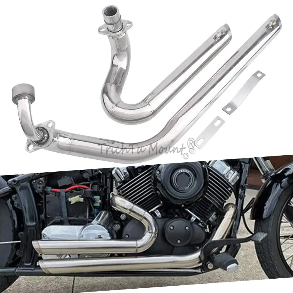 Фото Полная система выхлопных труб для мотоцикла, подходит для Yamaha Dragstar 400 / Dragstar 650, высококачественная нержавеющая сталь с хромированным покрытием. №1