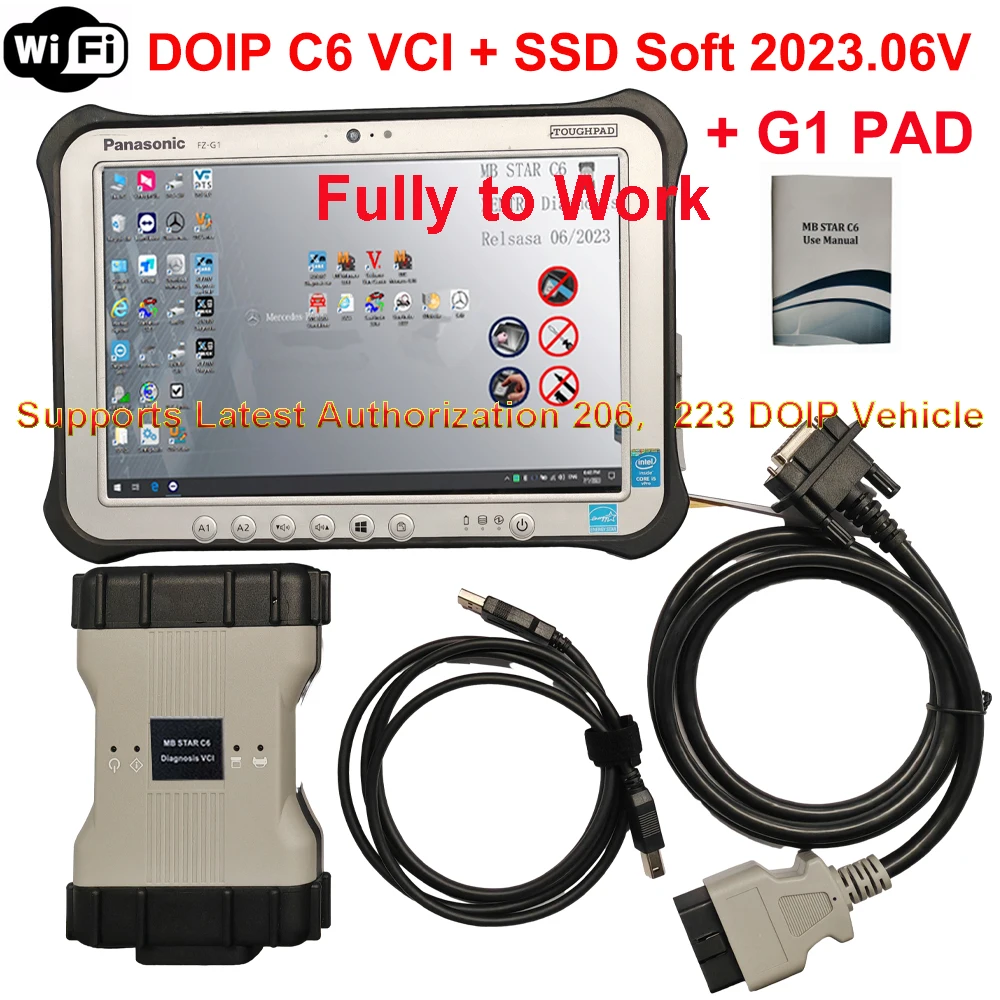 Wifi MB STAR C6 мультиплексор Диагностика VCI C6 SD Подключение диагностический Стенд Поддержка CAN & DOIP + SSD программное обеспечение 2023-06 + TOUGHPAD FZ-G1