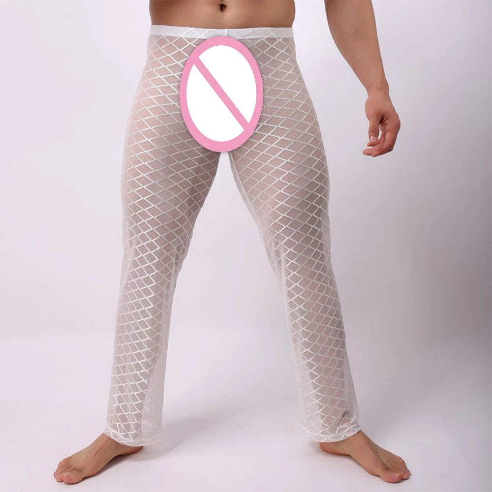 Sexy Men See Through Mesh Long Pants Underpants Sheer Trouser Soft Thin Lingerie Home Lounge Pants Long Trousers Underwear A50