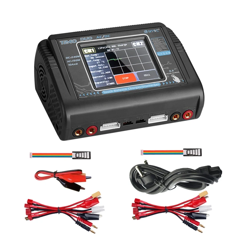 

HTRC T240 Lipo Charger Dual Channel AC 150W DC 240W Touch Screen Balance Charger Discharger For RC Models Toys