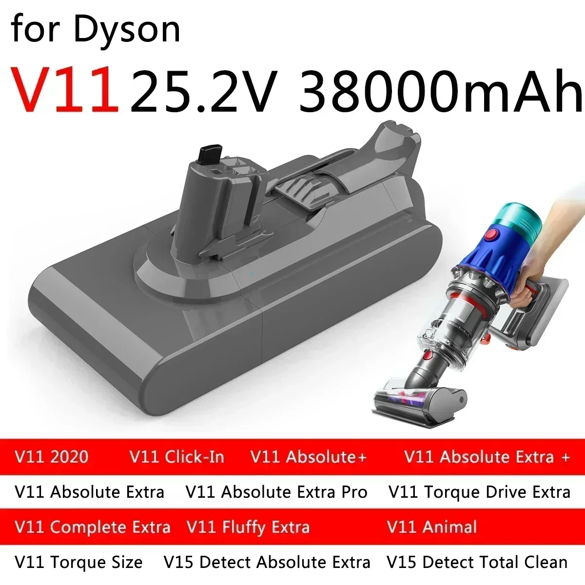 Для пылесоса Dyson 38000 мАч 100 8 Втч Аккумулятор для Torque Drive Extra V11 Complete Fluffy Animal V15