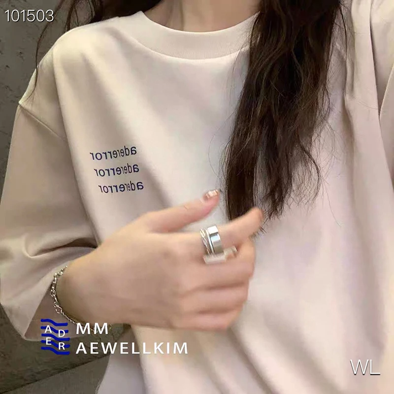 

Simple White Blue Letters Summer Fashion ADERERROR 100% Cotton T-shirt Korean Style Adererror Loose Men Women 1:1 Couple T-shirt