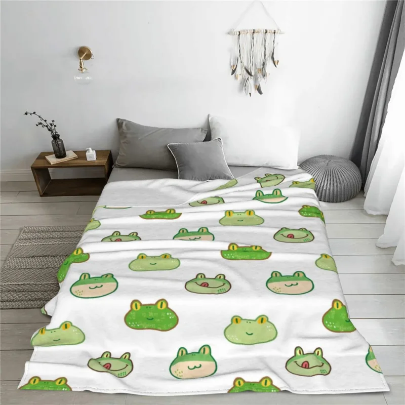 

Cartoon Cute Frog Face Blankets Flannel Printed Multifunction Soft Throw Blanket for Home Bedroom Bedspread