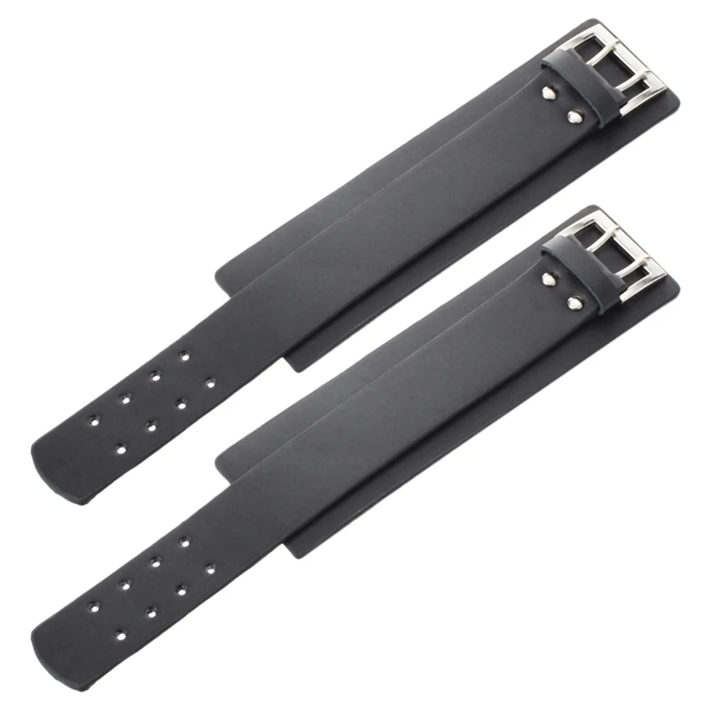 

2X Men's Black Leather Double Buckle Bracelet 45mm