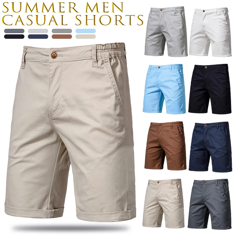 

Однотонные мужские шорты Чино из полиэстера и хлопка, повседневные летние шорты, дышащие Пляжные штаны