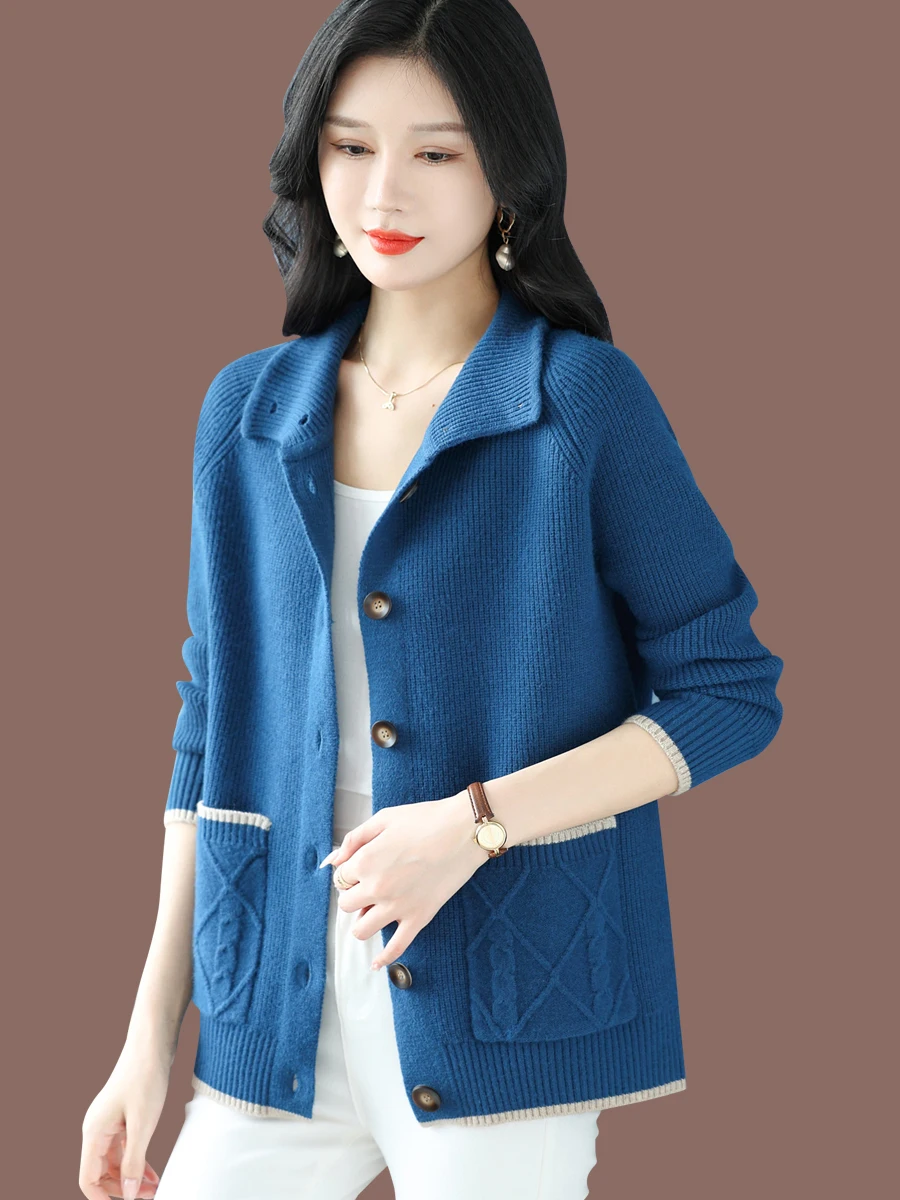Lapel Fleece Knit cardigan Women Spring and Autumn Outdoor 2024 New Autumn clothes Sweater Outerwear Loose Shawl Cashmere Swe...