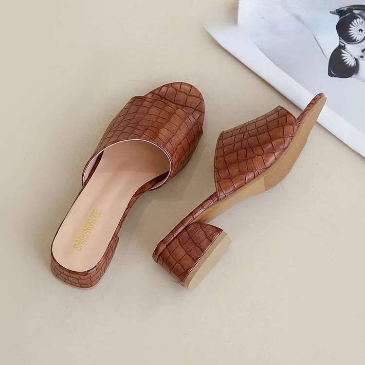 

New Fashion Solid Color Shallow Mouth Square Heel Casual Platform Sandals Women's High-heeled Thick-heeled Outer Slippers Summer