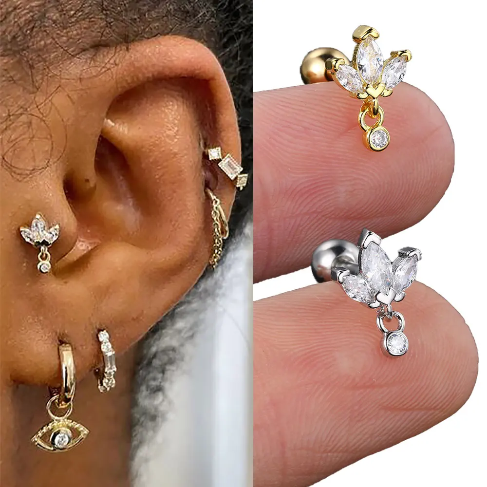 Женские серьги-капельки с цирконием серьги в форме короны плоские для козелка и