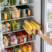 Refrigerator Organizer Bins Stackable Fridge Plastic Clear Food Storage Box Handle Pantry Cabine Organizers Kitchen Accessories