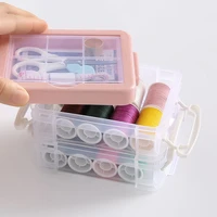 plastic transparent sewing thread storage box craft spools storage container holder organizing case knitting needles accessories