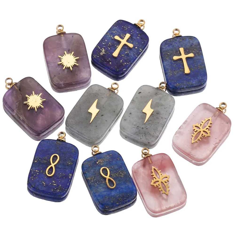 

5pcs Mix Square Natural Stone Stainless Steel Cross Charms Pendants DIY Earring Necklaces Jewelry Making Accessories Make Up