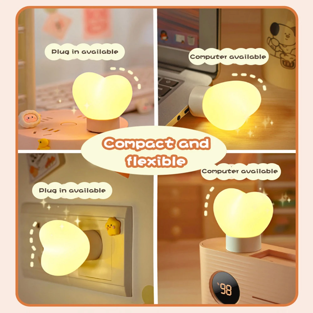 

USB Plug Lamp LED Eye Protection Reading Light Computer Mobile Power Charging USB Small Book Lamps Cute Girl Heart Night Light