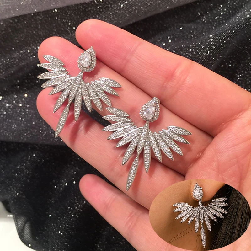 

Роскошные модные серьги-подвески Naija с цирконом и цветами, Свадебные Длинные Серьги серебряного цвета, модные ювелирные изделия, подарки на ...