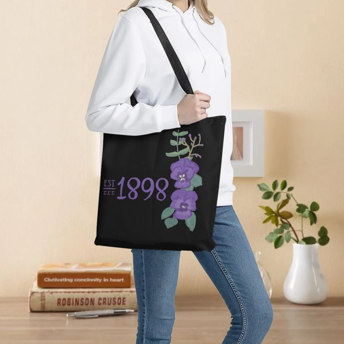 

Personalised Shoulder Bag Female Travel Canvas Bags Tri Sigma 1898 Founding Year Sorority Gifts Custom Name Handbag Totes Girls
