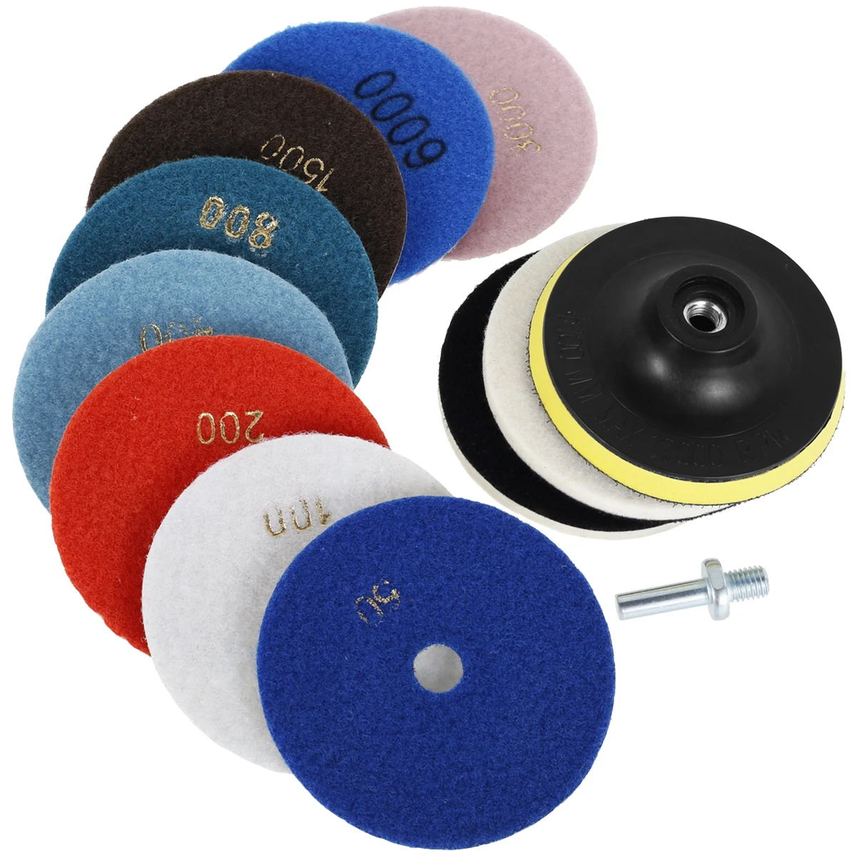 

12 шт. Алмазные полировальные колодки, 4-дюймовый набор для полировки гранита с зернистостью 50-6000, влажные сухие полировальные колодки для бетона, для шлифовки