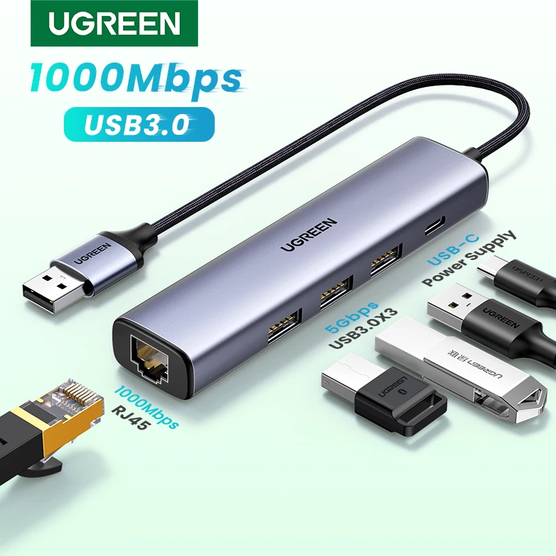  UGREEN USB Ethernet USB3.0 Lan 1000 Мбит / с Ethernet-адаптер USB RJ45 для ноутбука Xiaomi Mi Box S Ethernet HUB сетевая карта