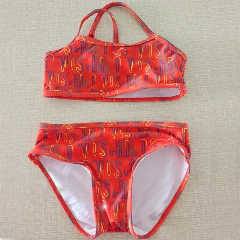 

2022 Summer Toddler Kids Swimwear Baby Girls Bikini Children Letter Red Tankini Swimsuit Letter Blue Swimming Wears