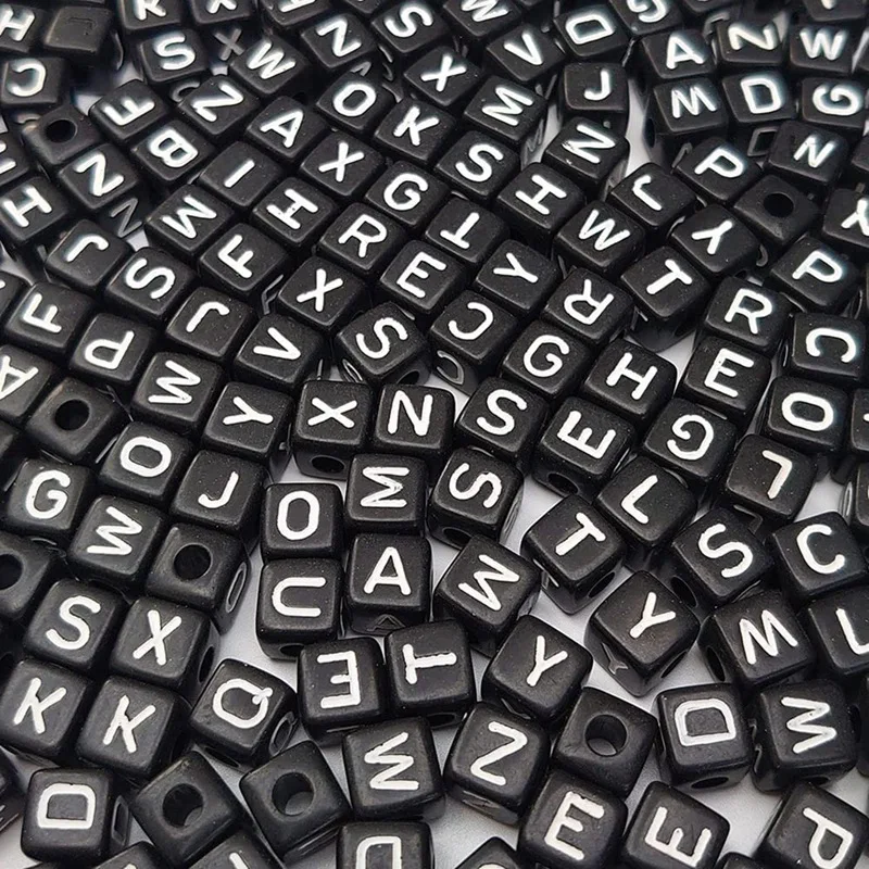 300Pcs 10X10mm Big Black Square Acrylic Alphabet Letter Beads A-Z Mixed Plastic Shape Loose Beads For DIY Jewelry Making