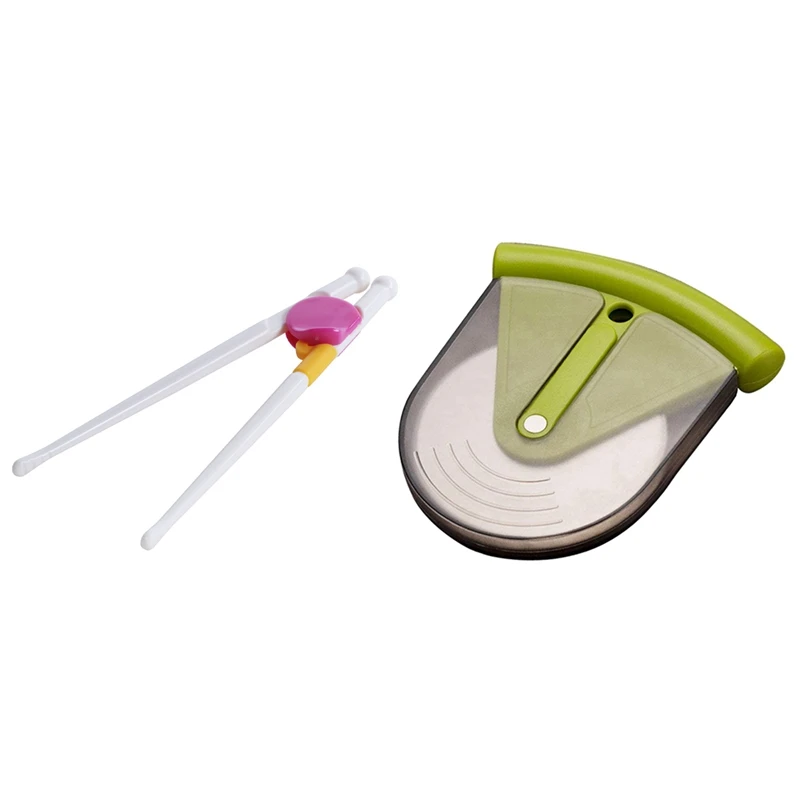 

1 Pair Children Kids Beginner Chopsticks With Pizza Cutter Wheel With Protective Guard-Portable Pizza Slicer