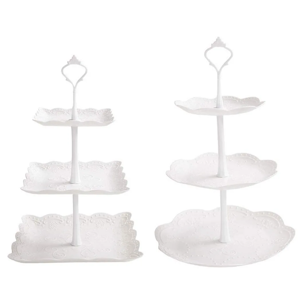 2 Set 3-Tier White Dessert Cake Stand,Pastry Stand Small Cupcake Stand Cookie Tray Rack Candy Buffet Set Up Fruit Plate and T