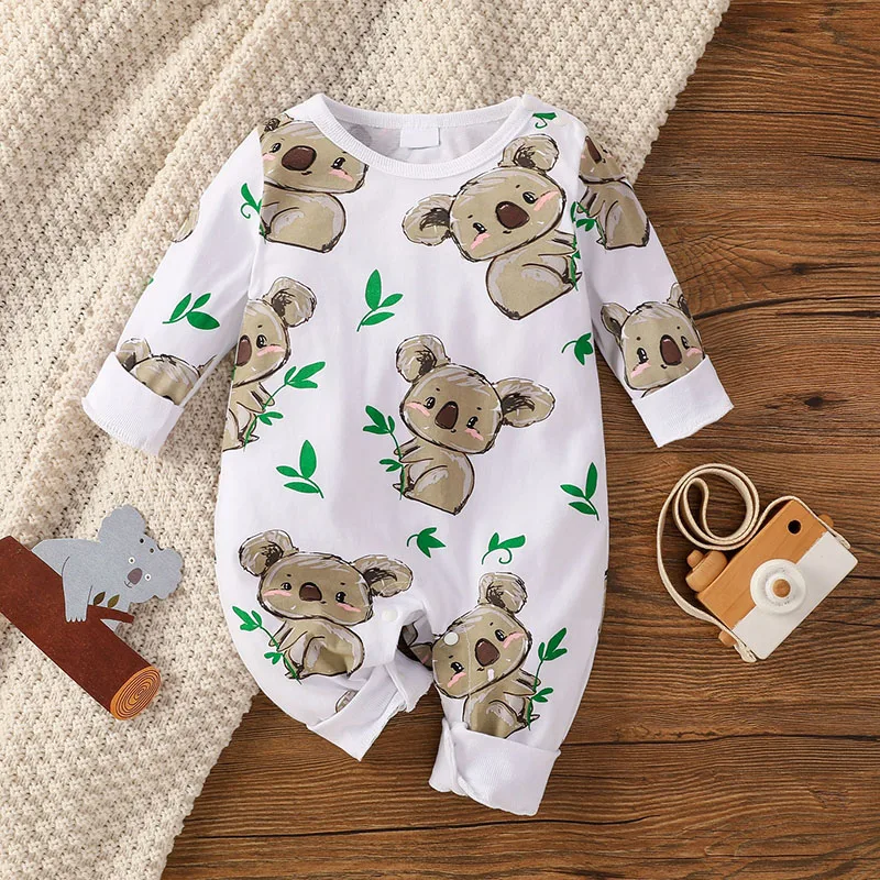 Baby Koala BearPrint Long-sleeves Cartoon  Romper One-piece Jumpesuit  Toddler Bebe Spring Clothes  Baby Girl Outfit