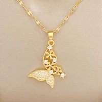 artificial diamond gold stainless steel jewelry for women 2022 pendant butterfly necklaces jewelry girl free shipping items