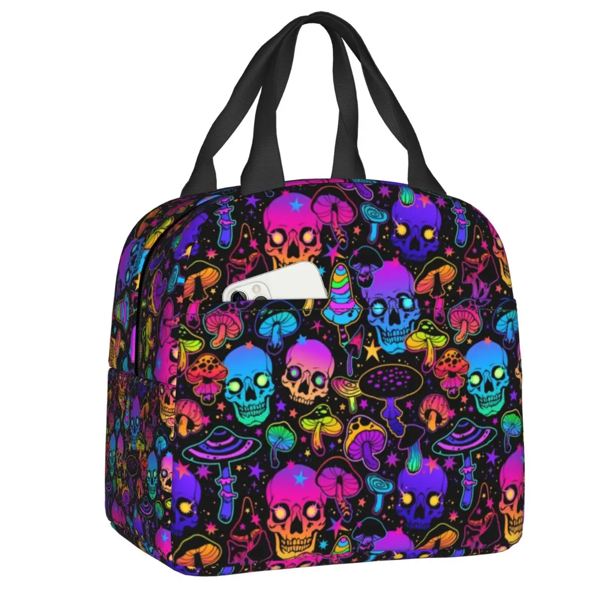 

Psychedelic Magic Mushrooms Skull Thermal Insulated Lunch Bags Women Resuable Lunch Container for Camping Travel Food Tote Box