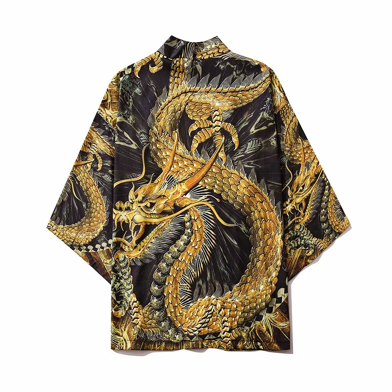 Japanese Men's Kimono Bathrobe Fashion Dragon Print Sleepwear Big Size Man Summer Robe Cool Asian Harajuku Clothes Cartoon Coat