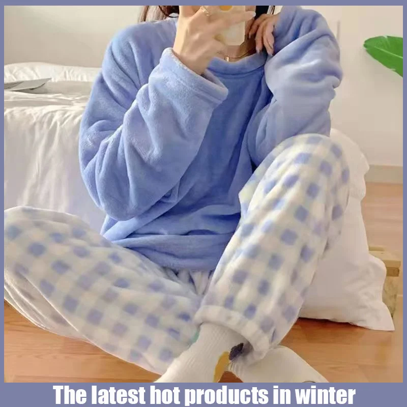 

Женские теплые фланелевые пижамные комплекты с принтом, одежда для сна из тонкого кораллового бархата с длинным рукавом, пижамный комплект, осенне-зимние пижамные комплекты