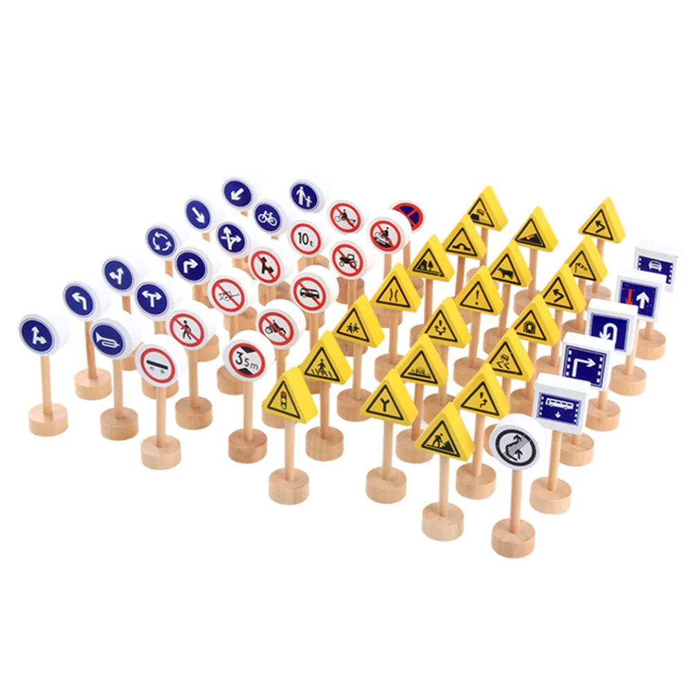 

50 Pcs Building Block Sign Wood Blocks Simulation Traffic Road Model Toy Signs Marker Lights Wooden Child Early Education