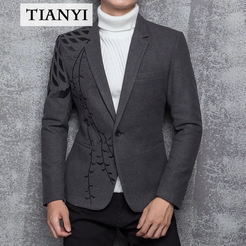 High-quality Men's Embroidered Fleece Casual Suit Spring Korean Style Self-cultivation Youth Small Suit Jacket Male Blazer Men