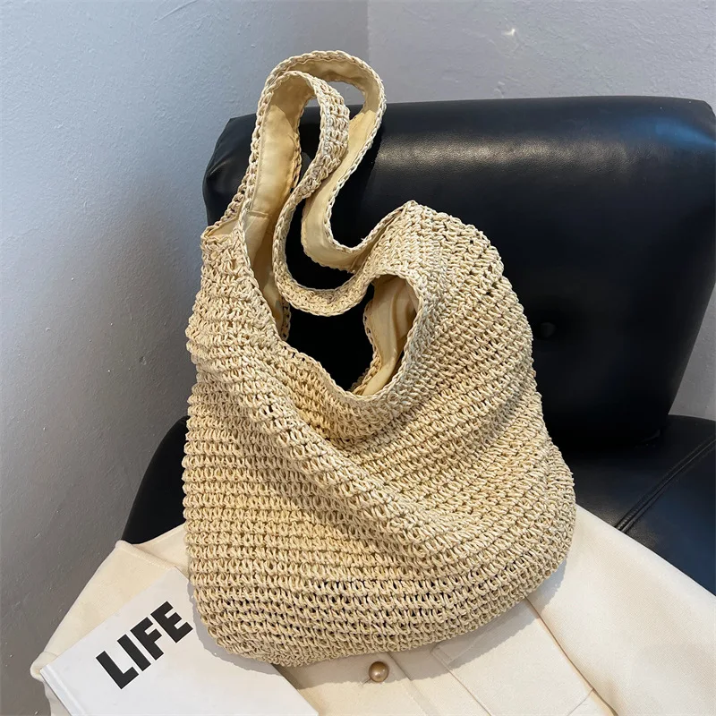 2023 Summer Women's Bag Soft Straw Bag Casual Long Woven Shoulder Bag Popular Light Travel Beach Bag