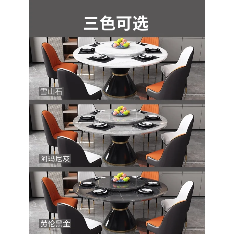

High quality Italian light luxury rock slate dining table round table turntable modern simple dining table and chair combination