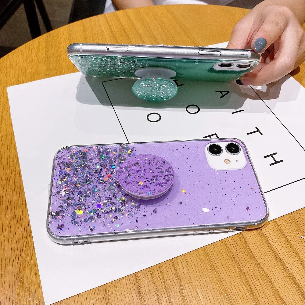 Holder Glitter Case For Xiaomi Mi 11T 11 Lite Redmi 10C 9A 9C Note 10 11 9 5 8 9T 8T 7 6 Pro 11S 10S 8A 7A 6A 10A Silicone Cover