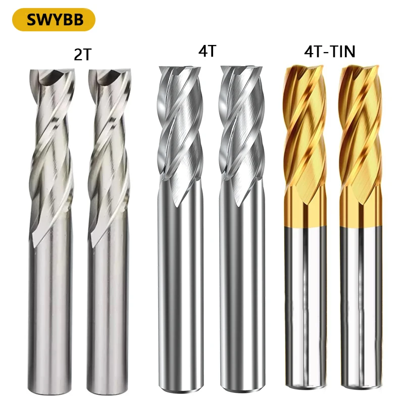 

SWYBB HSS Milling Cutter Flat End Mill 4T 2 3 4 Flute CNC Tool 1mm to 32mm TiN Coated High Speed Steel Aluminum Metal Cutting