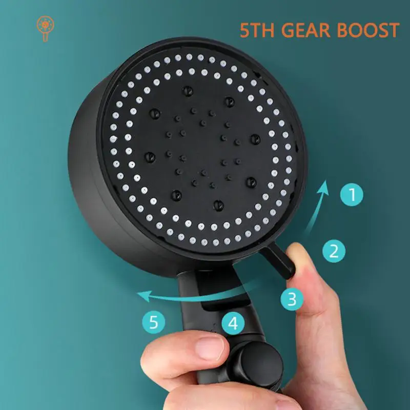 5 Modes Adjustable Black Bath Shower Head High Pressure Water Saving Eco Shower Stop Water Shower Rack Bathroom Accessories images - 6